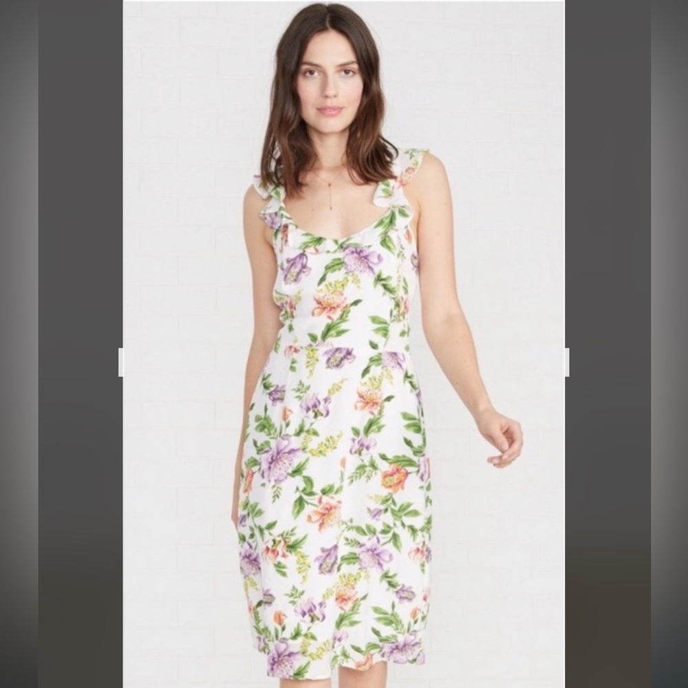 Amour Vert 100% Silk White Floral Dress
